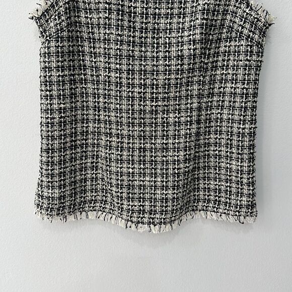 Ann Taylor Fringe Tweed Shell Sleeveless Black/White Top Sz 0 - Picture 6 of 13
